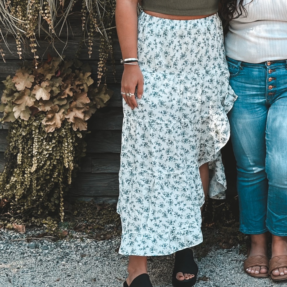 Grey Bandit White Flower Maxi Skirt
